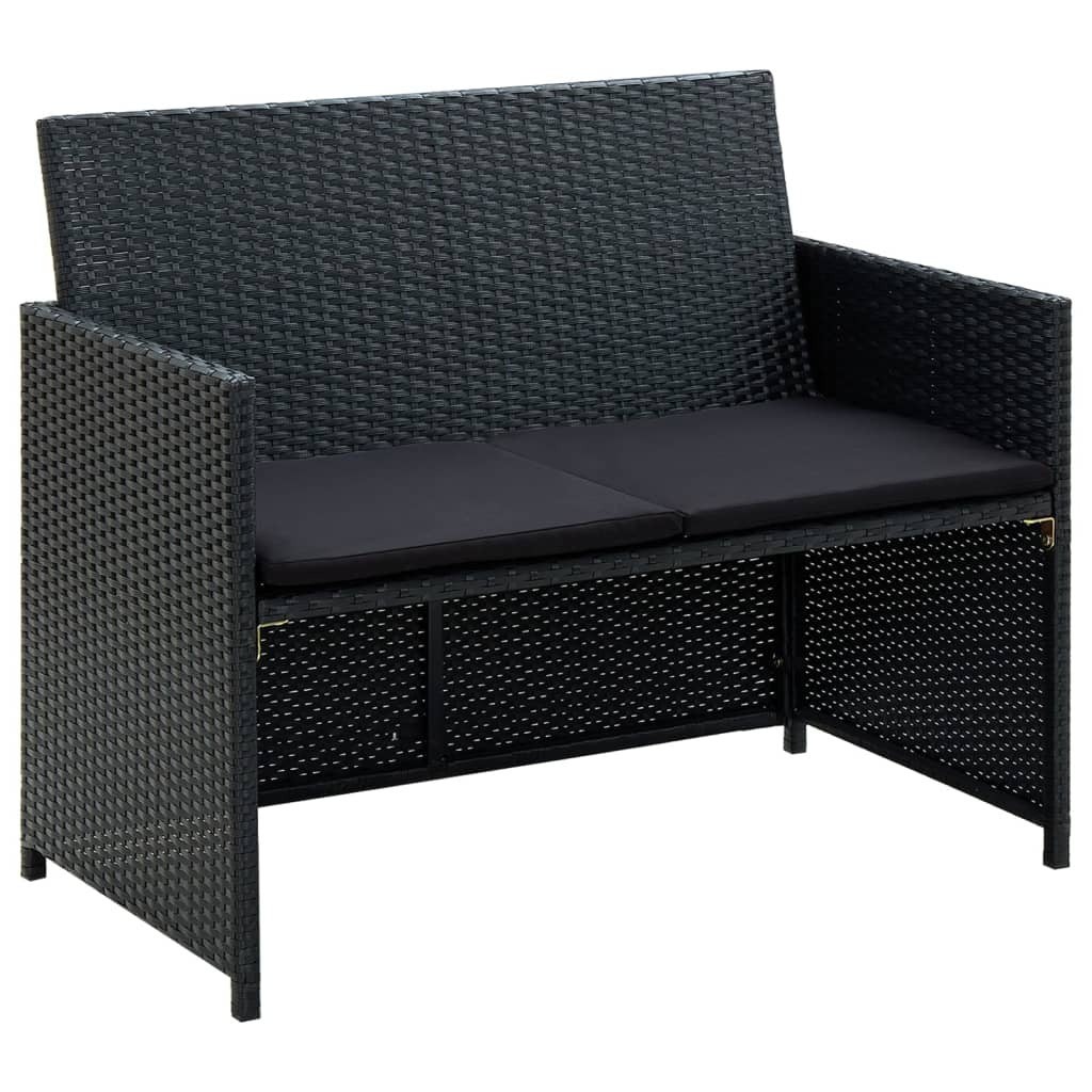 4 Piece Patio Lounge Set with Cushions Poly Rattan Black