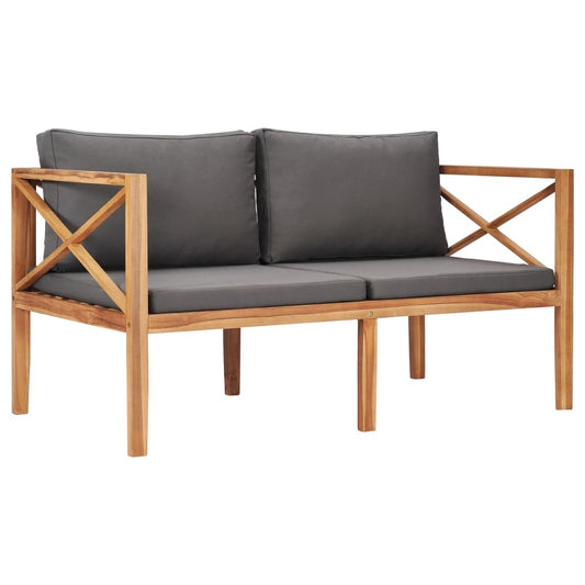 Patio Bench with Gray Cushions Solid Wood Teak