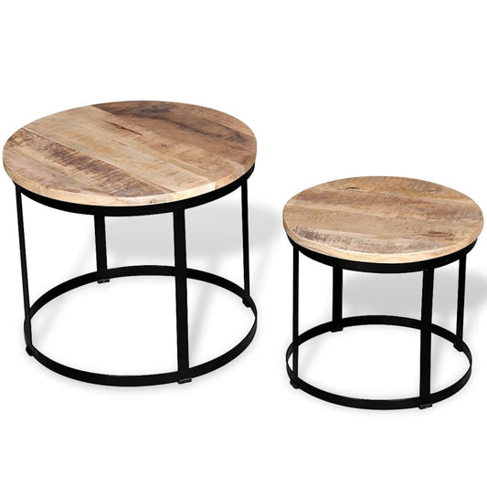 Two Piece Coffee Table Set Rough Mango Wood Round 15.7"/19.7