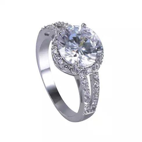 Size: 10 - Love Struck Diamond Crystals Platinum Plated Halo Ring