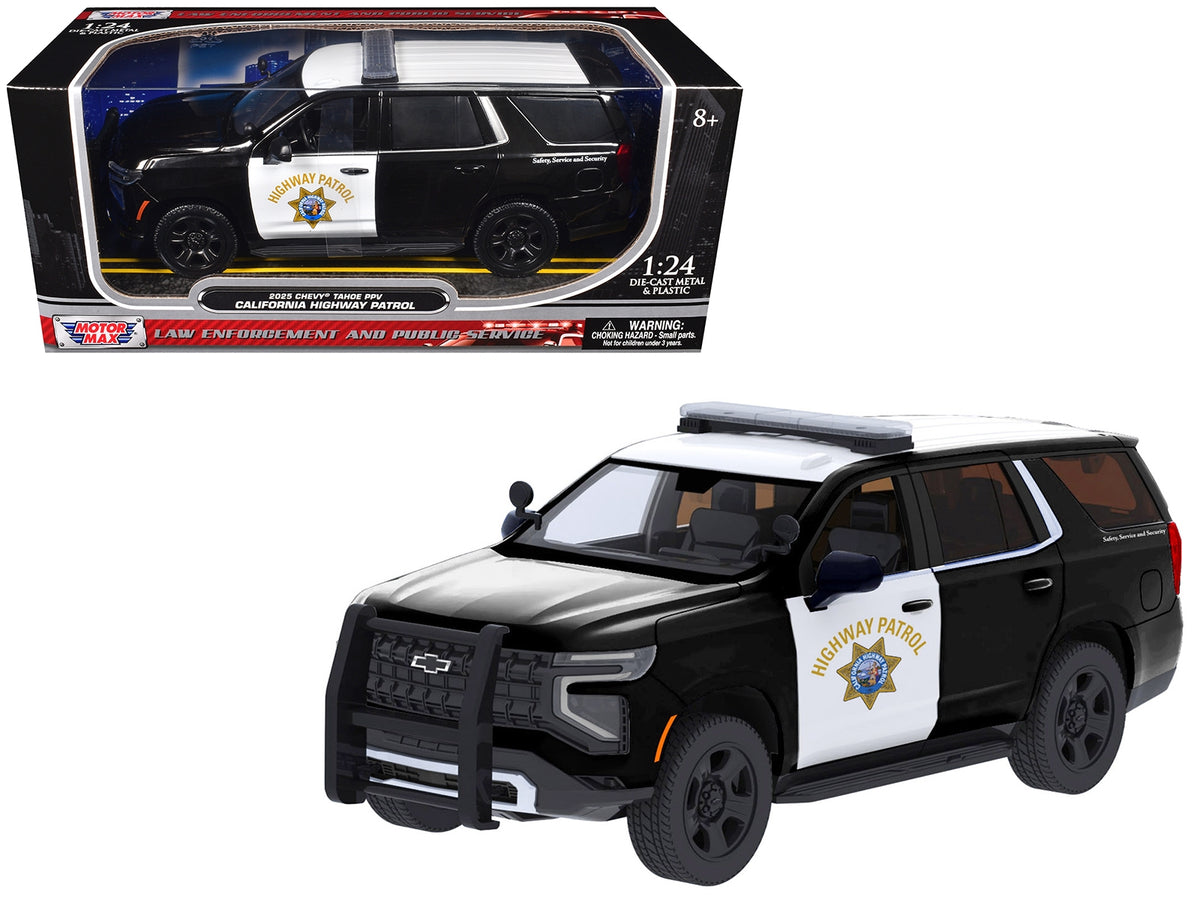 2025 Chevrolet Tahoe Police Pursuit Vehicle "California Highway Patrol" Black and White "Law Enforcement and Public Service" Series 1/24 Diecast Model Car by Motormax