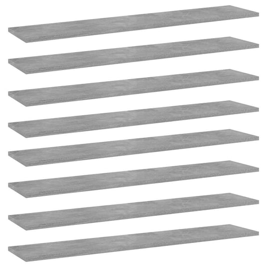 Bookshelf Boards 8 pcs Concrete Gray 39.4"x7.9"x0.6" Engineered Wood