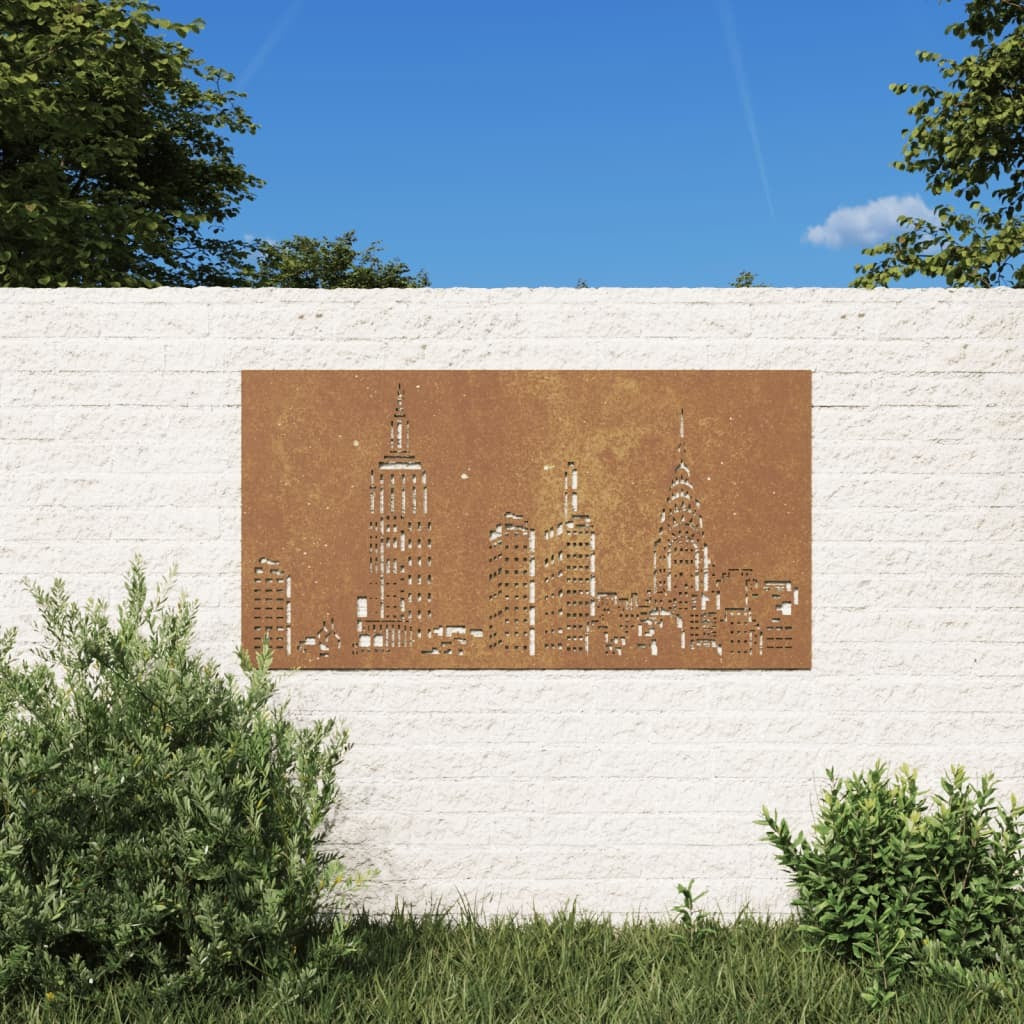 Patio Wall Decoration 41.3"x21.7" Corten Steel Skyline Design