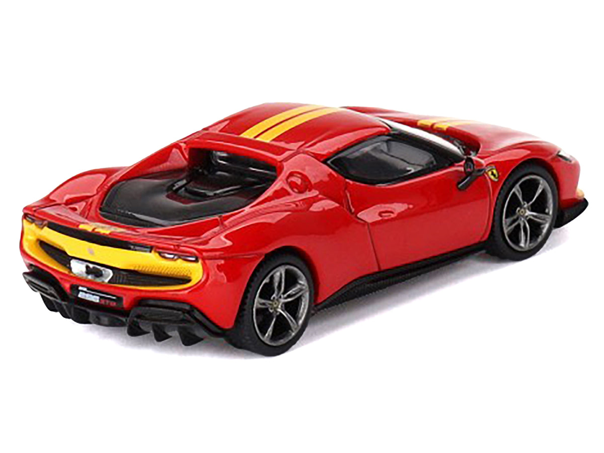Ferrari 296 GTB Assetto Fiorano Rosso Corsa Red with Yellow Stripes 1/64 Diecast Model Car by BBR