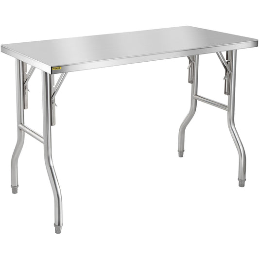 Folding Commercial Prep Table, 48 x 24 Inch Commercial Worktable Workstation, Heavy-duty Stainless Steel Folding Table with 300 lbs Load, Kitchen Work Table, for Home Kitchen Restaurant Garage