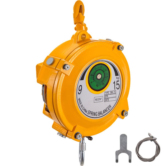 Spring Balancer 20-33lbs(9-15kg) Retractable Tool Holder 1.5m Length Tool Balancer with Hook and Wire Rope Adjustable Balancer Retractor Hanging Holding Equipment in Yellow