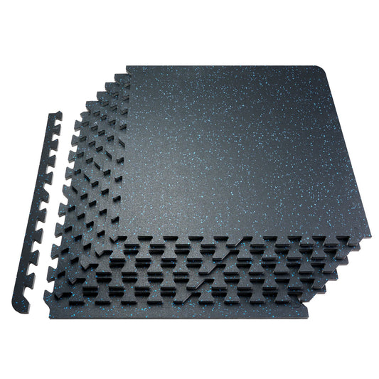 0.56 Inch Thick Gym Floor Mats, 25 Tiles Rubber Top with EVA Foam, 25" x 25" Gym Flooring Workout Mats with 100sq.ft Coverage, Interlocking Puzzle Gym Mats for Gym, Home, Garage, Black & Blue