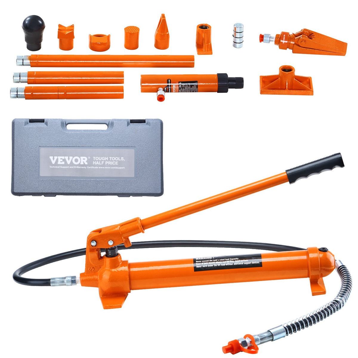 10 Ton Porta Power Kit, Portable Hydraulic Jack with 4.6 ft/1.4 m Oil Hose, Auto Body Frame Repair Kit with Storage Case for Car Repair, Truck, Farm
