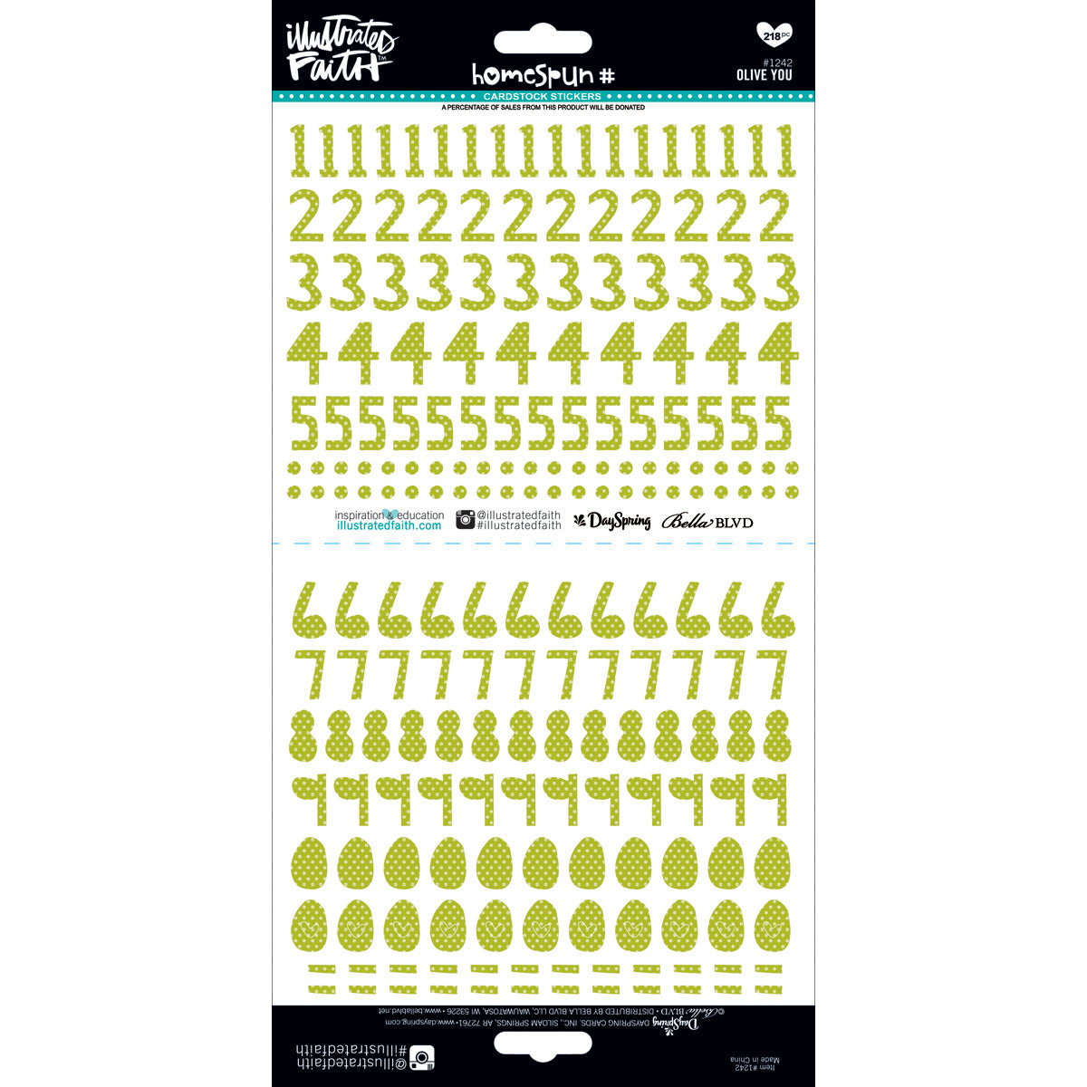 Illustrated Faith Cardstock Stickers Numbers Homespun Olive You