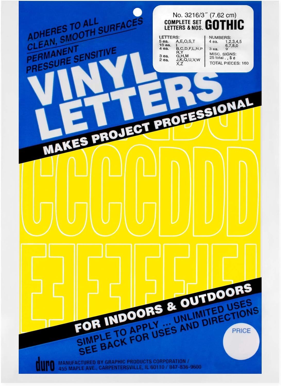 Graphic Products Corporation Duro Permanent Adhesive Vinyl Letters Numbers Yellow