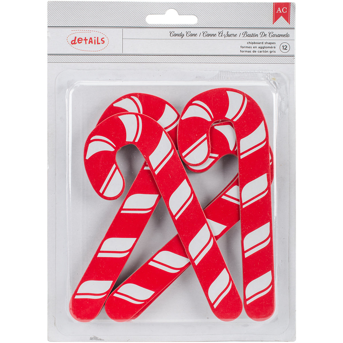 Deck The Halls Details Chipboard C and y Canes 2X5.5 Red Glitter