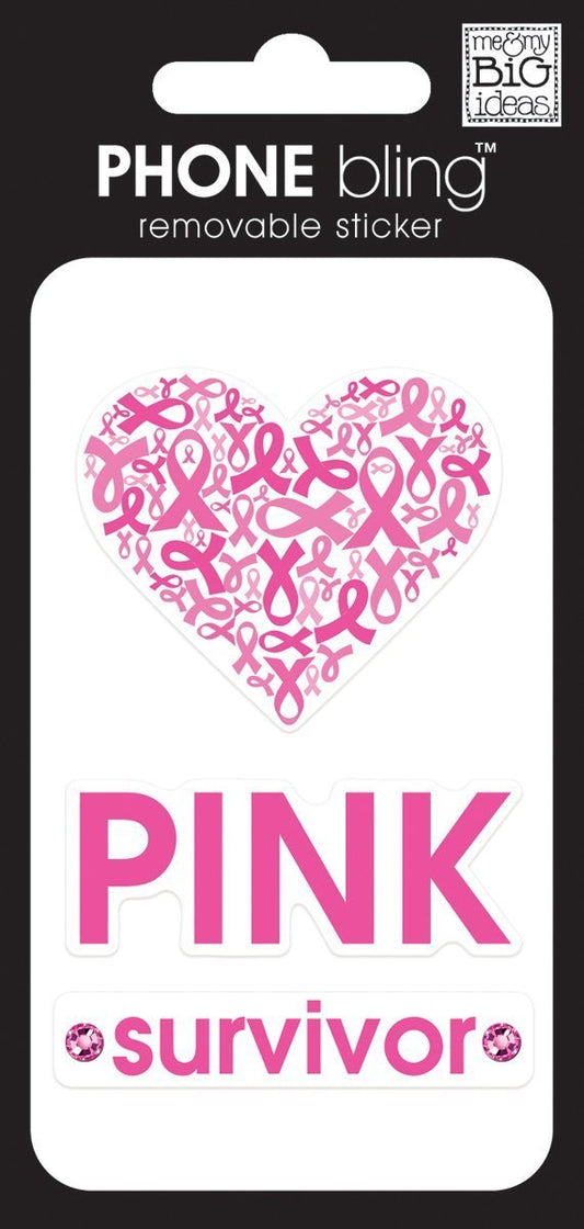 Me and My Big Ideas Phone Bling Removable Cell Phone Embellishment Ribbon Heart Pink Survivor