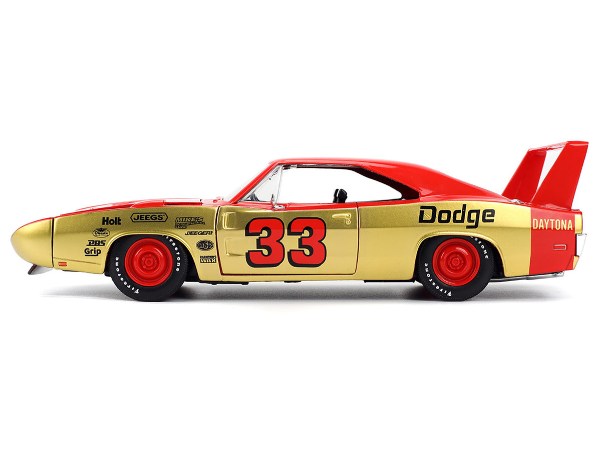 1969 Dodge Charger Daytona #33 Red and Gold Metallic with Graphics "Bigtime Muscle" Series 1/24 Diecast Model Car by Jada