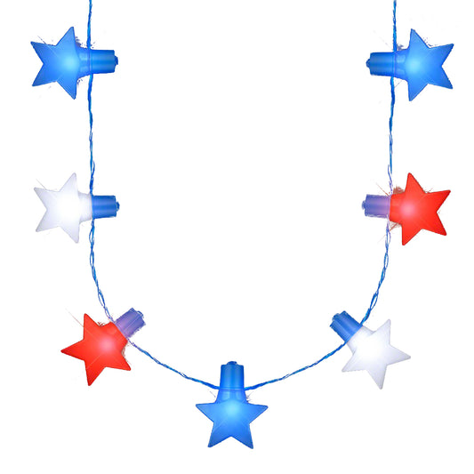 Jumbo Stars Red White and Blue LED String Lights Necklace