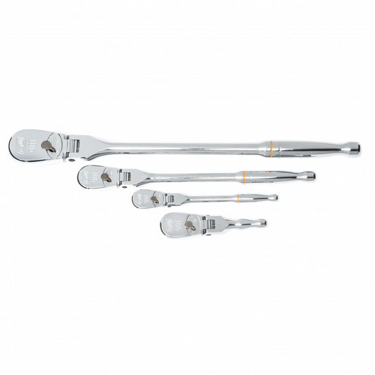 GearWrench 4 Piece 1/4 Inch, 3/8 Inch & 1/2 Inch Drive 90-Tooth Flex Head Teardrop Ratchet Set