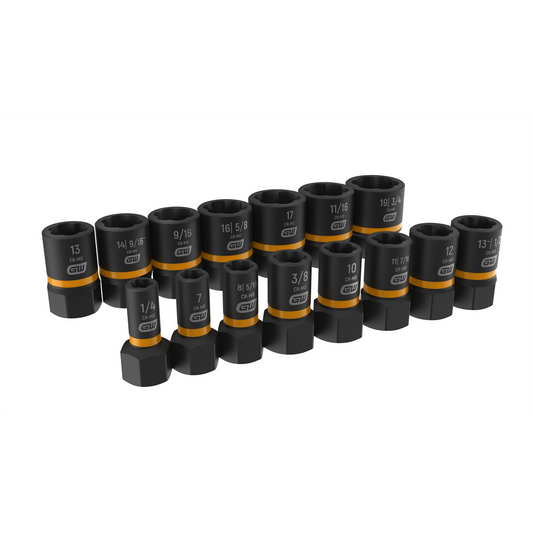 GearWrench 15 Piece 1/4 Inch & 3/8 Inch Drive Bolt Biter Impact Extraction Socket Set