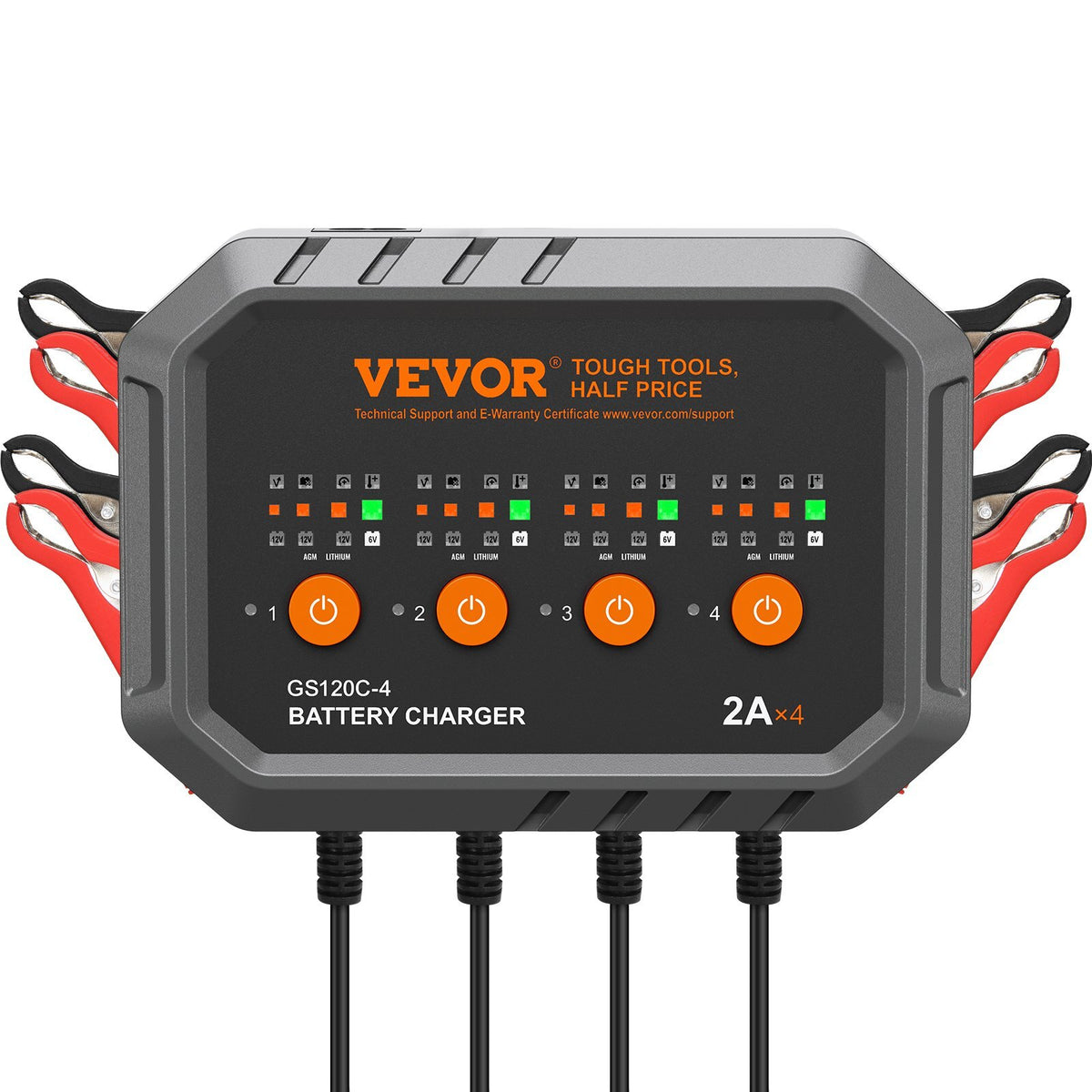 4-Bank Smart Battery Charger, 8A Total, 2A per Bank, for 6V/12V LiFePO4 and Lead-Acid AGM/Gel/SLA Batteries up to 40Ah, Automatic Charger Maintainer, for Motorcycle, ATV and Lawn Mower