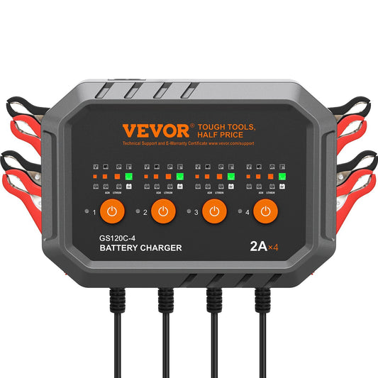 4-Bank Smart Battery Charger, 8A Total, 2A per Bank, for 6V/12V LiFePO4 and Lead-Acid AGM/Gel/SLA Batteries up to 40Ah, Automatic Charger Maintainer, for Motorcycle, ATV and Lawn Mower