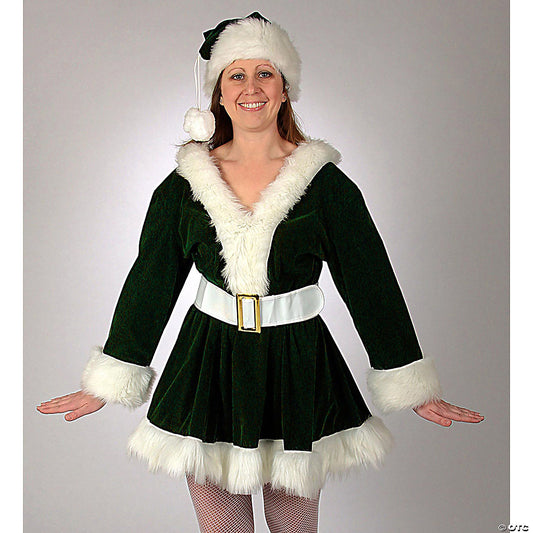 Adult Women s Green Velvet Perky Pixie Mrs. Clause Dress Costume  Large