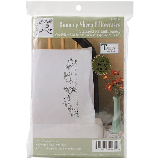 Tobin Stamped For Embroidery Pillowcase Pair 20inchX30inch Running Sheep