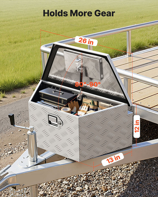 Trailer Tongue Box, 26" x 13" x 12" Aluminum Trailer Tongue Tool Box, Heavy Duty Storage Organizer with Lock and Keys, Utility Tool Chest for Pickup Truck Bed, RV, SUV, Off-Road Vehicle, Silver