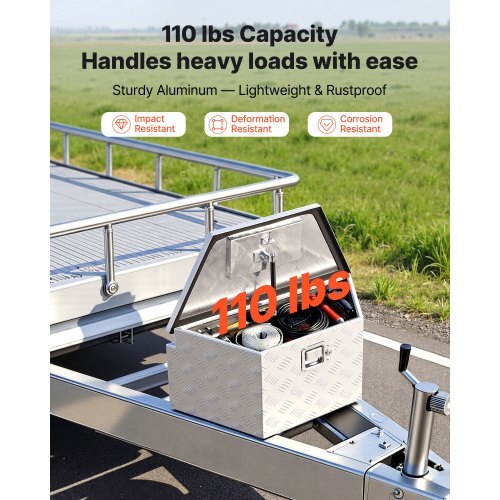 Trailer Tongue Box, 26" x 13" x 12" Aluminum Trailer Tongue Tool Box, Heavy Duty Storage Organizer with Lock and Keys, Utility Tool Chest for Pickup Truck Bed, RV, SUV, Off-Road Vehicle, Silver