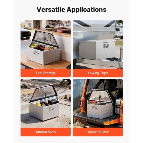 Trailer Tongue Box, 26" x 13" x 12" Aluminum Trailer Tongue Tool Box, Heavy Duty Storage Organizer with Lock and Keys, Utility Tool Chest for Pickup Truck Bed, RV, SUV, Off-Road Vehicle, Silver