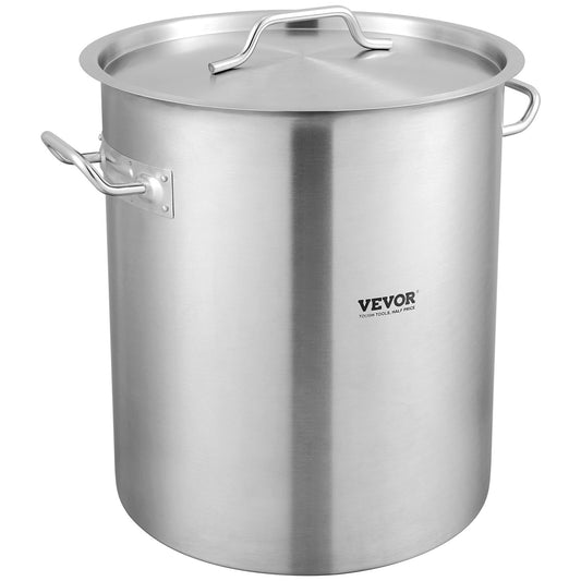 Stainless Steel Stockpot, 42 Quart Large Cooking Pots, Cookware Sauce Pot with Basket, Lid, and Handle, Heavy Duty Commercial Grade Stock Pot, Sanding Treatment, for Large Groups Events Silver