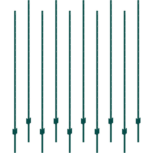 6 Feet Fence Post, 10 Pack U-Channel Heavy Duty Metal Fence Posts, Sturdy Steel Fence Stakes for Garden Yard, Lawn, Farms and Outdoor Wire Fencing, Green