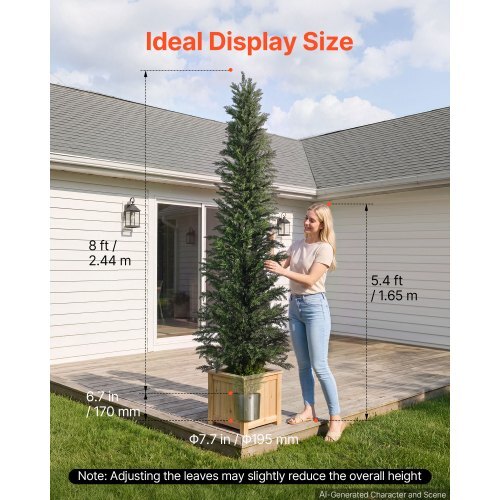 Artificial Topiary Cedar Tree 8 Ft Set of 2 with Pot Greenery Decor, Premium PE Fake Trees, Year-Round Indoor & Outdoor Faux Green Plant for Front Door, Entryway, Porch, Balcony, Patio, Garden