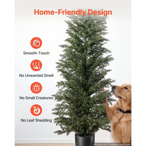 Artificial Topiary Cedar Tree 8 Ft Set of 2 with Pot Greenery Decor, Premium PE Fake Trees, Year-Round Indoor & Outdoor Faux Green Plant for Front Door, Entryway, Porch, Balcony, Patio, Garden