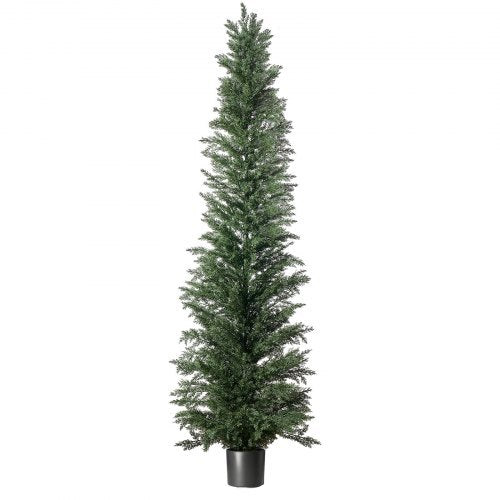 Artificial Topiary Cedar Tree 8 Ft Set of 2 with Pot Greenery Decor, Premium PE Fake Trees, Year-Round Indoor & Outdoor Faux Green Plant for Front Door, Entryway, Porch, Balcony, Patio, Garden
